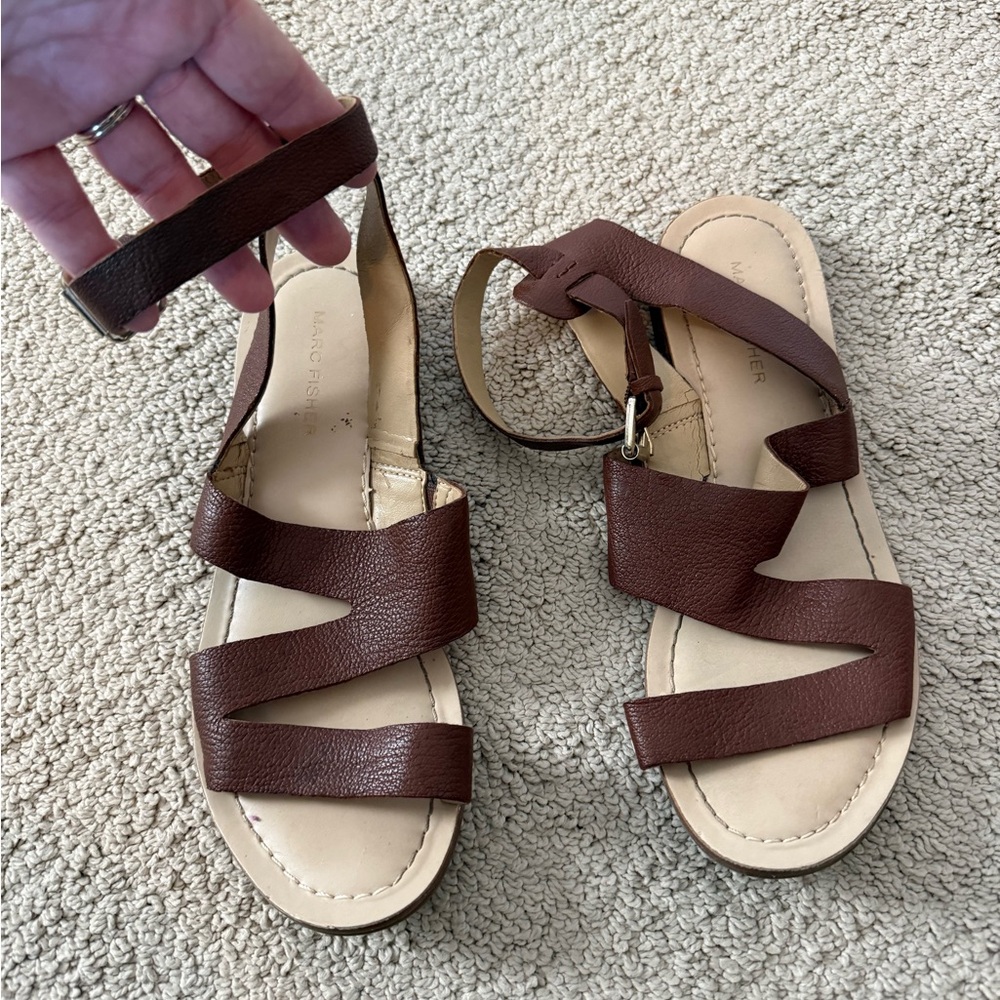 Marc Fisher Brown Leather Multi‑Strap Ankle Strap Sandals - Picture 2 of 3